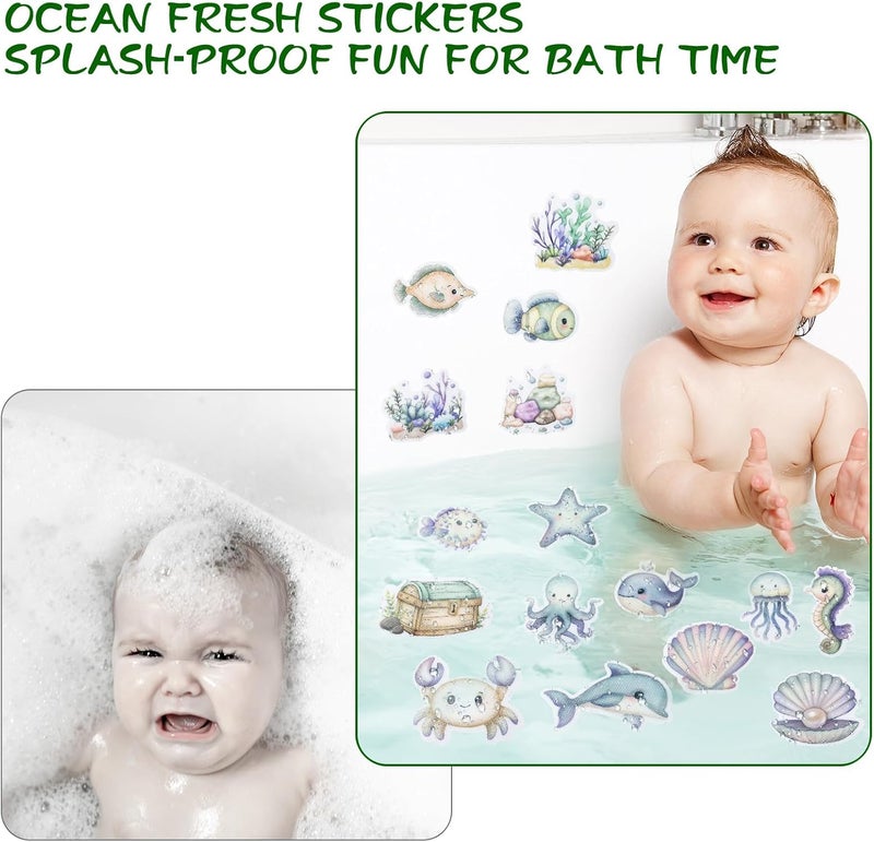 Giftormous Bathtub Non-Slip Stickers for Shower - 20 PCS Bathroom Large Cute Sea Creature Anti-Slip Grips Stickers with Scraper for Kids Bath Tub and Slippery Floor Decor - Image 3