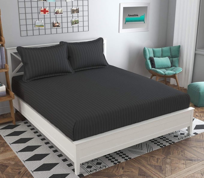 BRAND UMI SUPER SOFT BRUSHED MICROFIBER COTTON SATIN STRIPED 72X78INCHES 6X65FEET FITTED BEDSHEET WITH 2 PILLOW COVERSALL AROUND ELASTIC FITTED BEDSHEET WITH PILLOW COVERS