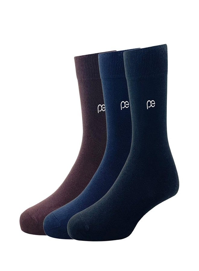 Peter England Men's Cotton Full Length Socks (Multicolour, Free Size) - Pack of 3 - Image 1