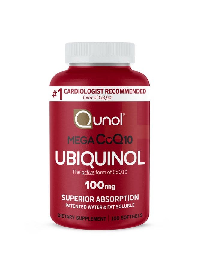 Qunol Mega Ubiquinol 100mg CoQ10, Superior Absorption, Patented Water and Fat Soluble Natural Supplement Form of Coenzyme Q10, Antioxidant for Heart Health, 100 Count Softgels  - Image 1