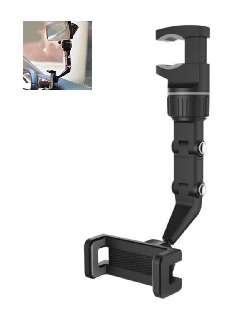 حامل هاتف مرآة الرؤية الخلفية بزاوية 360°، حامل هاتف و GPS مثبت على مرآة الرؤية الخلفية للسيارة، حامل هاتف سيارة دوار بزاوية 360 درجة، حوامل هواتف السيارات - Image 1