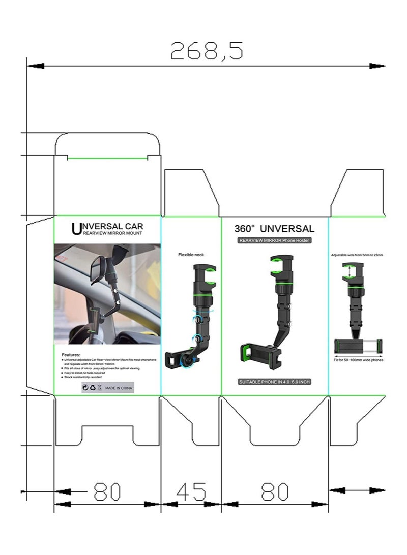 حامل هاتف مرآة الرؤية الخلفية بزاوية 360°، حامل هاتف و GPS مثبت على مرآة الرؤية الخلفية للسيارة، حامل هاتف سيارة دوار بزاوية 360 درجة، حوامل هواتف السيارات - Image 4