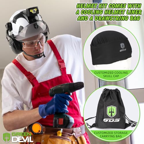 GREEN DEVIL Hard Hat Safety Helmet with Rechargeable Headlamp Light and Visor Ear Muffs Vented Work Hardhat ANSI Z89.1 Cascos De Construccion for Industrial Construction Forestry - Image 5