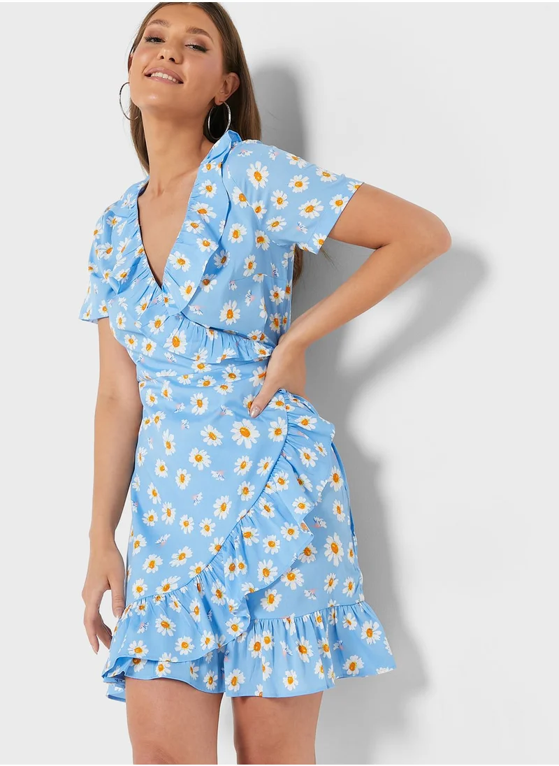 NOISY MAY Printed Ruffle Detail Dress
