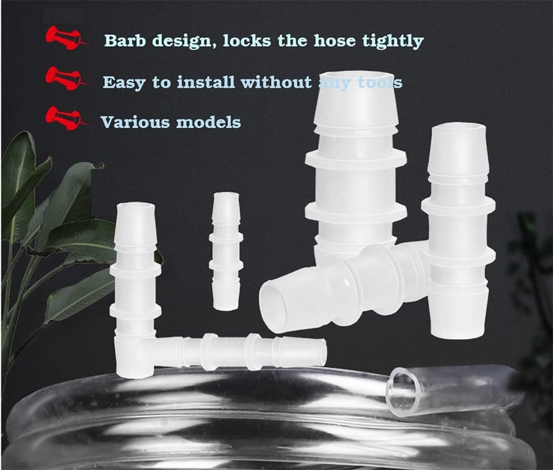 Musibo Hose Barb Fitting Set - 50 Pieces Plastic Barb Joint Splicer Mender Adapter for Pipe Air Line - Image 4