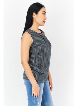 Zero Women Round Neck Sleeveless Allover Print Top, Black  - Image 2