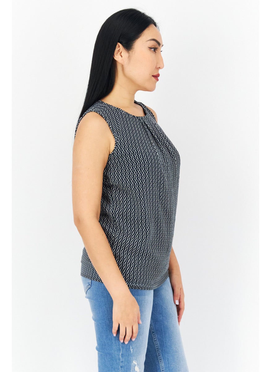 Zero Women Round Neck Sleeveless Allover Print Top, Black  - Image 2