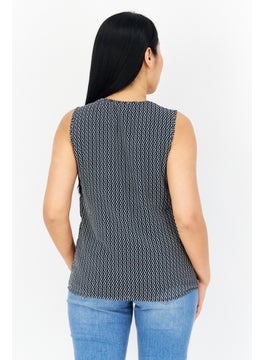 Zero Women Round Neck Sleeveless Allover Print Top, Black  - Image 3