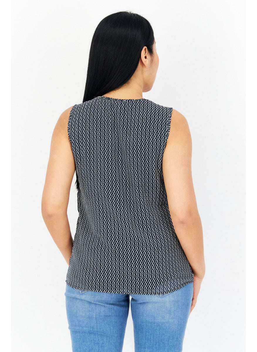 Zero Women Round Neck Sleeveless Allover Print Top, Black  - Image 3