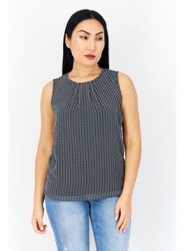 Zero Women Round Neck Sleeveless Allover Print Top, Black  - Image 1