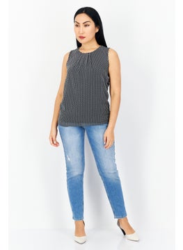 Zero Women Round Neck Sleeveless Allover Print Top, Black  - Image 4