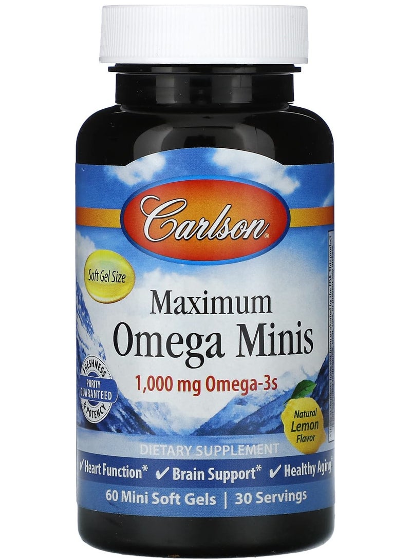 Maximum Omega Minis, Natural Lemon, 1,000 mg, 60 Mini Soft Gels (500 mg per Soft Gel)