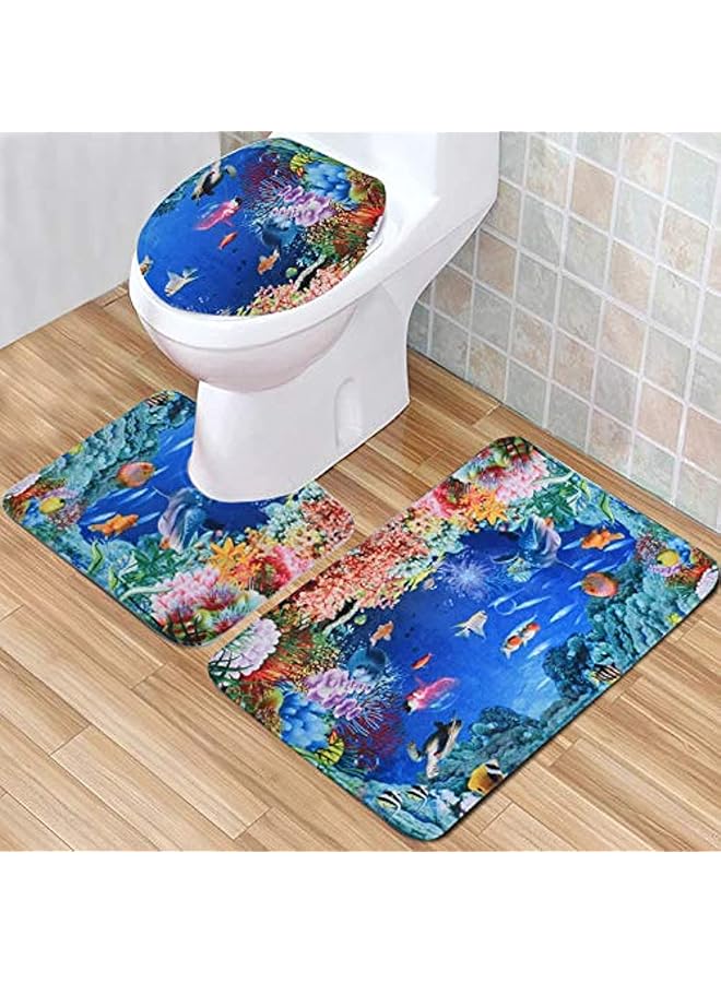 Home Concept -Set Bathroom Anti-Slip Pedestal Rug + Lid Toilet Cover + Bath Mat - Image 1