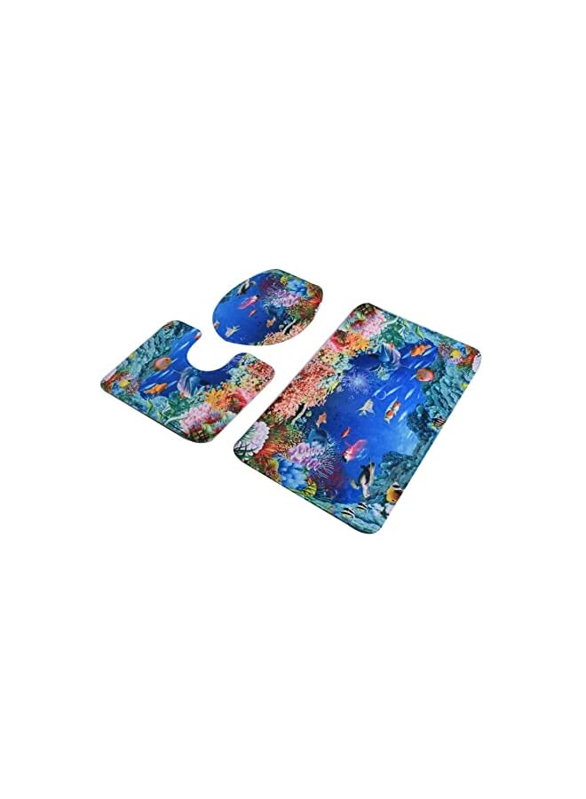 Home Concept -Set Bathroom Anti-Slip Pedestal Rug + Lid Toilet Cover + Bath Mat - Image 2