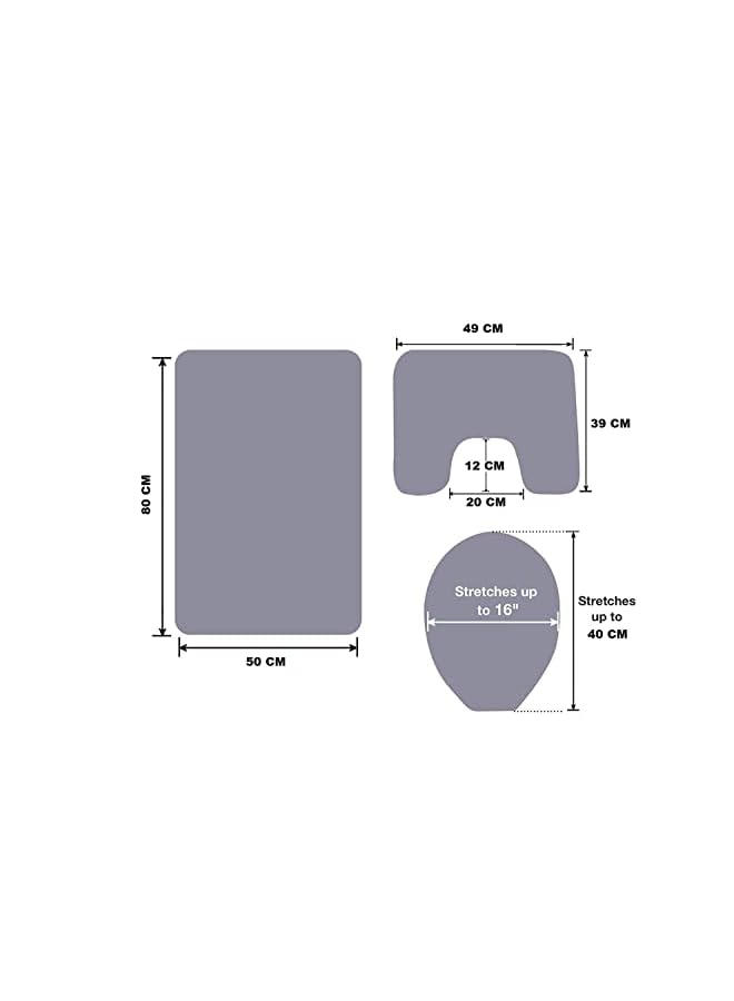 Home Concept -Set Bathroom Anti-Slip Pedestal Rug + Lid Toilet Cover + Bath Mat - Image 3
