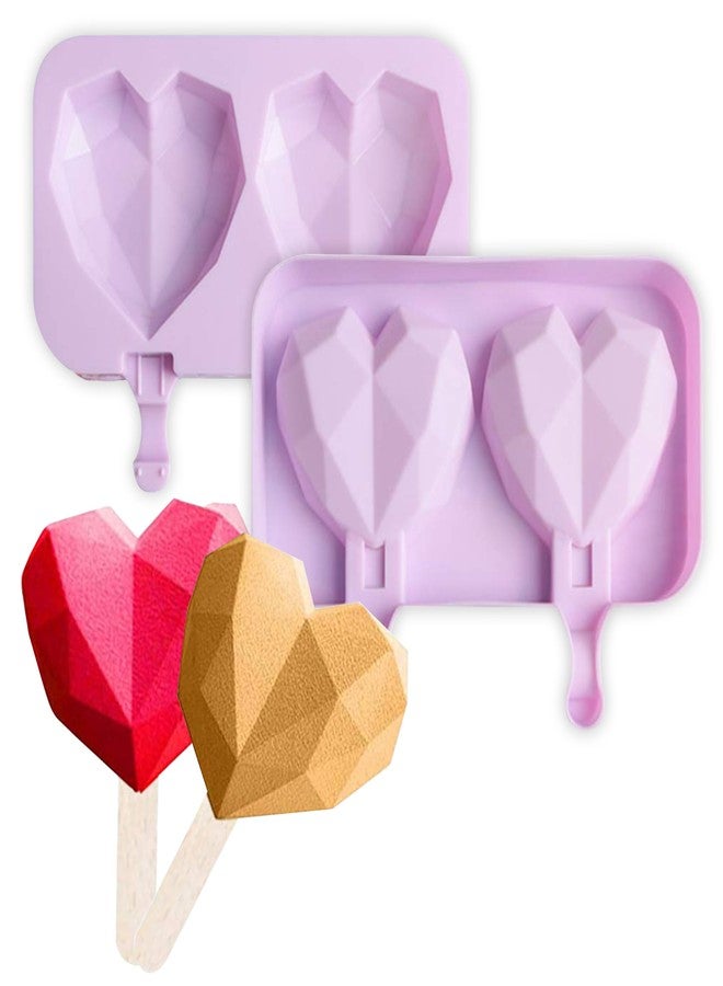 MoldBerry 2 in 1 Diamond Heart Pinata Cakesicle Mould with Wooden Sticks 2 Cavity Silicone Popsicle Reusable Ice Pop Makers Ice Cream Kulfi Candy Ice Lolly Mold for Children & Adults Pack of 1 - Image 1