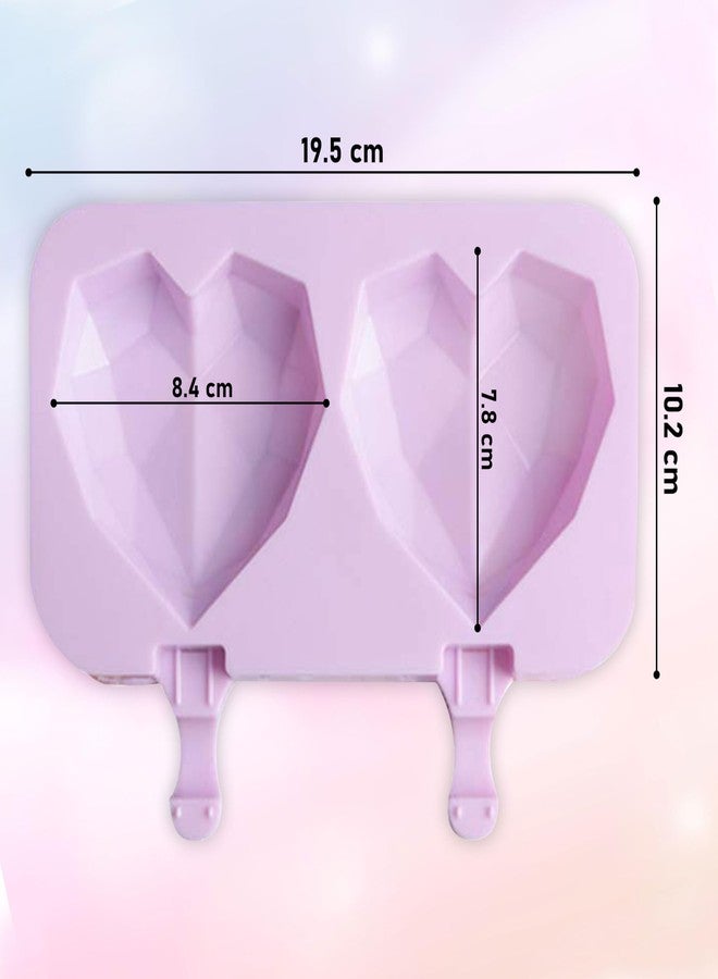 MoldBerry 2 in 1 Diamond Heart Pinata Cakesicle Mould with Wooden Sticks 2 Cavity Silicone Popsicle Reusable Ice Pop Makers Ice Cream Kulfi Candy Ice Lolly Mold for Children & Adults Pack of 1 - Image 2