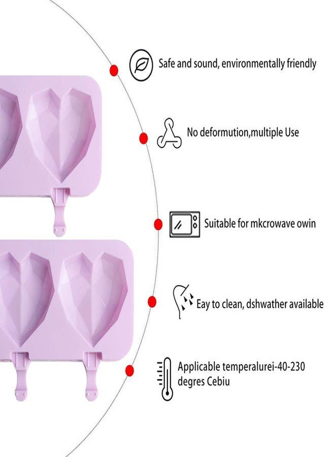 MoldBerry 2 in 1 Diamond Heart Pinata Cakesicle Mould with Wooden Sticks 2 Cavity Silicone Popsicle Reusable Ice Pop Makers Ice Cream Kulfi Candy Ice Lolly Mold for Children & Adults Pack of 1 - Image 5