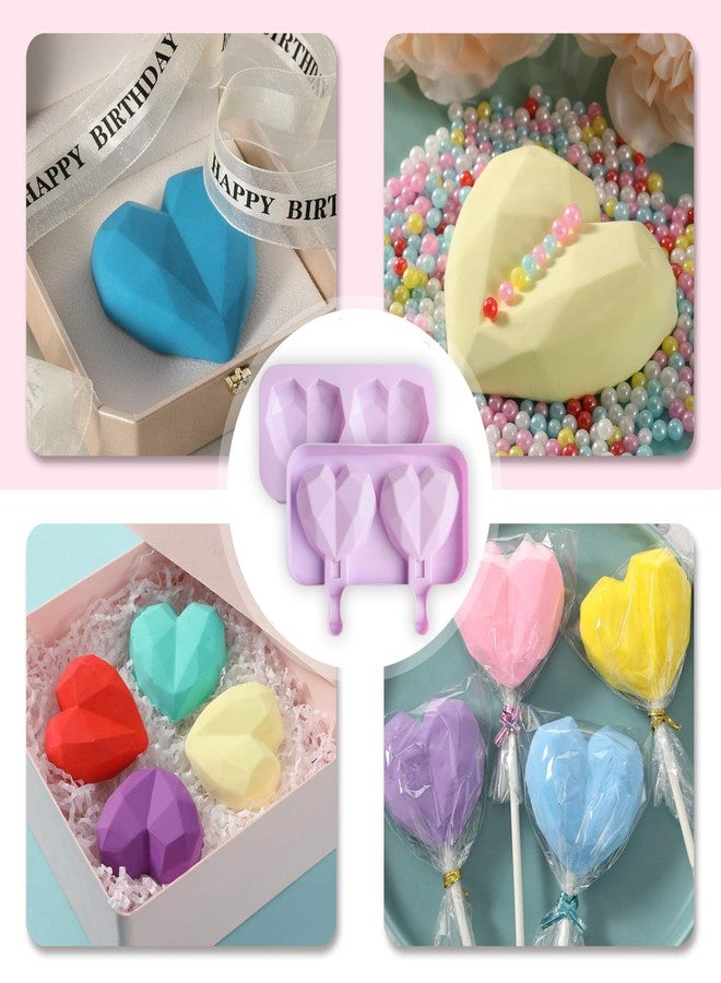 MoldBerry 2 in 1 Diamond Heart Pinata Cakesicle Mould with Wooden Sticks 2 Cavity Silicone Popsicle Reusable Ice Pop Makers Ice Cream Kulfi Candy Ice Lolly Mold for Children & Adults Pack of 1 - Image 3