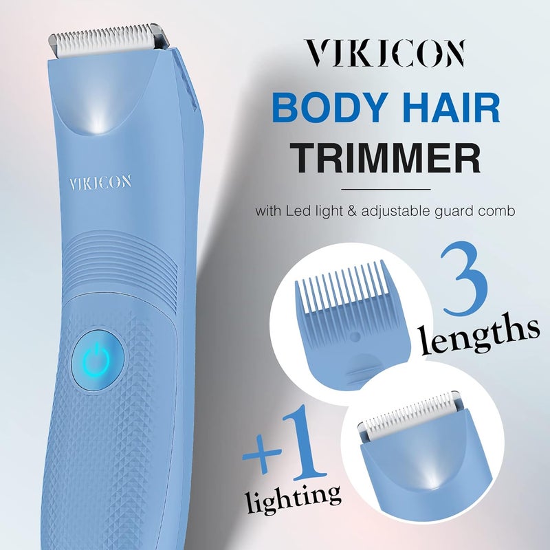 VIKICON Bikini Trimmer for Women: Painless Electric Pubic/Leg Shaver w/Light, Ceramic Hypoallergenic Blade, Waterproof Cordless Razor for Sensitive Skin, Travel-Ready Body Groomer, Gift for Her - Image 3