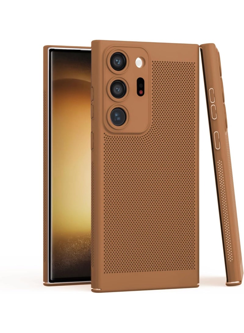 Heat Dissipation Samsung Galaxy S25 Ultra Case with Built in Camera Lens Protector Slim Fit Breathable Cooling Anti Fingerprint Hard PC Back Shockproof Cover For  (Brown)