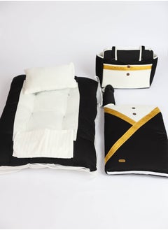 A set consisting of a bed sheet, a baby house, a diaper bag and a nursing home