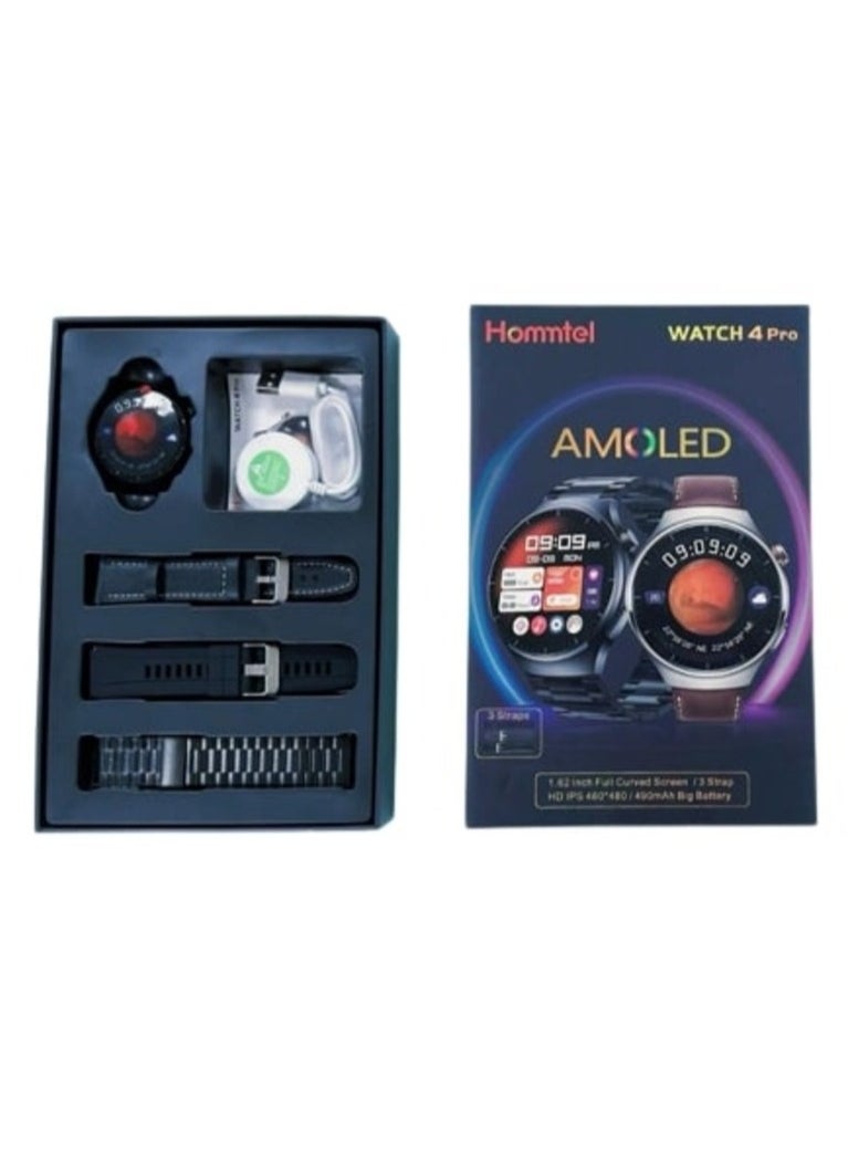 homntel - Watch 4 Pro - 490mAh Classic Series Smart Watch with Call Function, Health Monitoring, Voice Assistant, Compass, and HD Display - Includes 3 Interchangeable Straps - Image 1