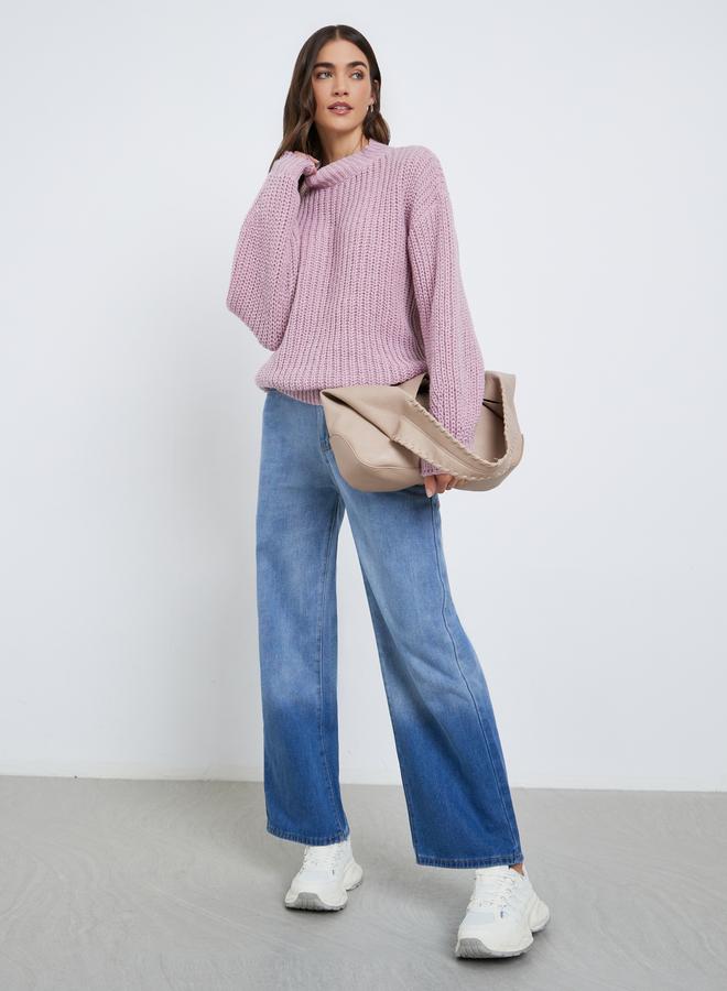 Styli Pink High Neck Chunky Knit Sweater - Image 2