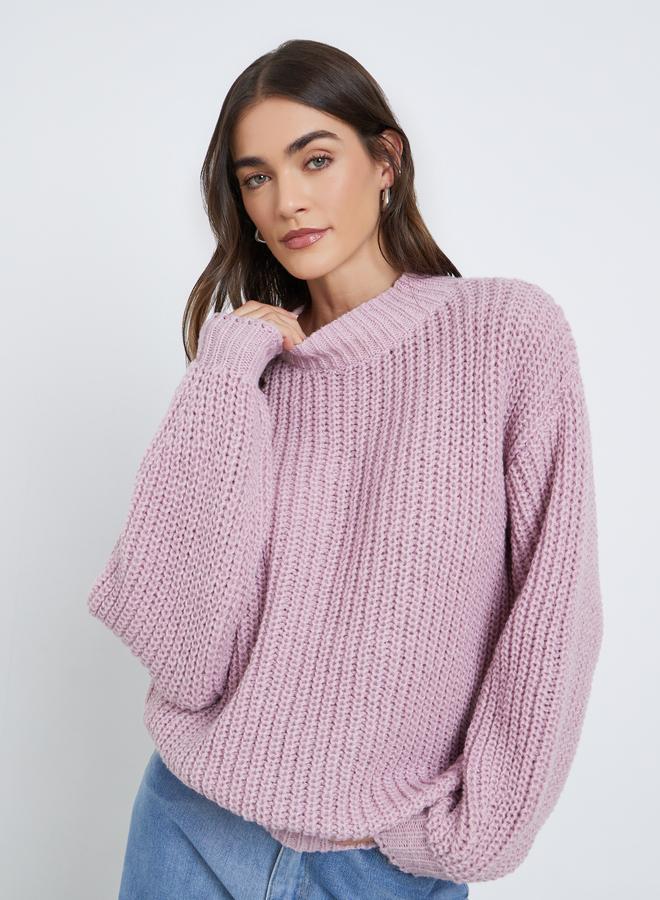 Styli Pink High Neck Chunky Knit Sweater - Image 3