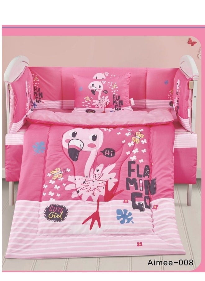 سمارت هوم طقم مفارش سرير أطفال ، مفرش حواجز طقم مكون من لحاف اطفال مقاس 90X145 سم شرشف مطاط 110X160 سم مخده مقاس 35X45 سم حواجز مقاس 33X130 سم حواجز مقاس 33X330 سم  - Image 4