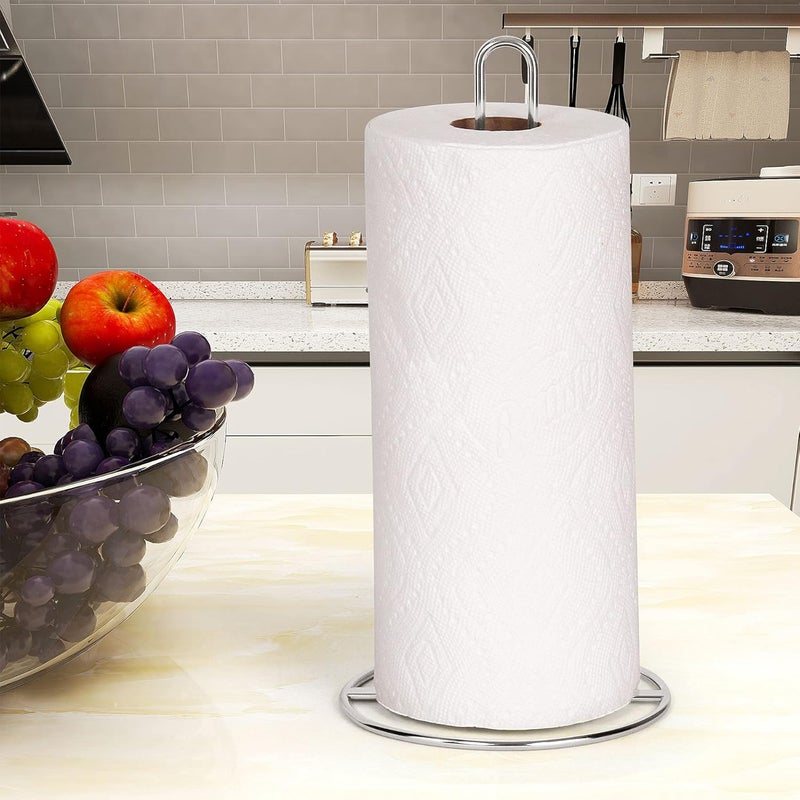 OBODING Paper Towel Holder Countertop, , Kitchen Paper Towel Stand Holder for Kitchen Organization and Storage, Paper Towel Holders for Standard and Large Size Rolls (Silver) - Image 3
