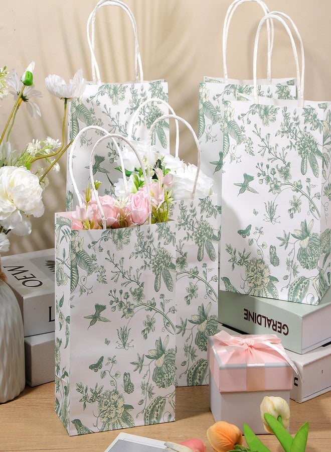 AojSup 48 Pcs Sage Green Gift Bags with Handles, Vintage Floral Gift Bags, Paper Party Favor Pouches for Wedding Birthday Baby Shower Decorations(5.9 x 3.1 x 8.3 inches - Image 5