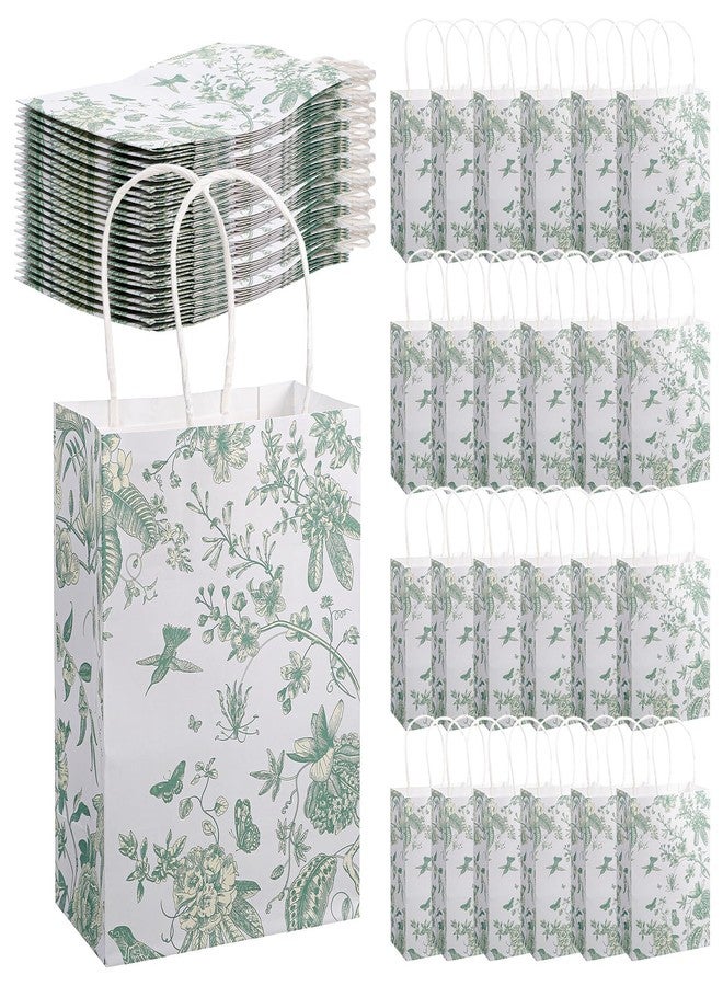 AojSup 48 Pcs Sage Green Gift Bags with Handles, Vintage Floral Gift Bags, Paper Party Favor Pouches for Wedding Birthday Baby Shower Decorations(5.9 x 3.1 x 8.3 inches - Image 1
