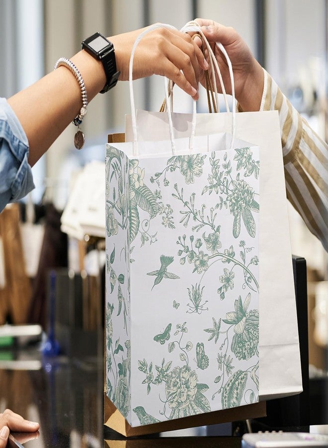 AojSup 48 Pcs Sage Green Gift Bags with Handles, Vintage Floral Gift Bags, Paper Party Favor Pouches for Wedding Birthday Baby Shower Decorations(5.9 x 3.1 x 8.3 inches - Image 3