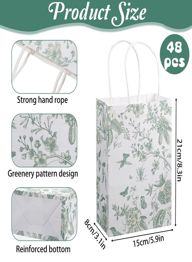 AojSup 48 Pcs Sage Green Gift Bags with Handles, Vintage Floral Gift Bags, Paper Party Favor Pouches for Wedding Birthday Baby Shower Decorations(5.9 x 3.1 x 8.3 inches - Image 2