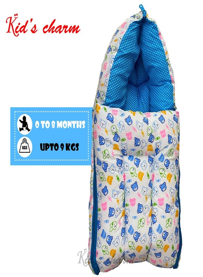 Kid's Charm سرير أطفال قطني 3 في 1 من كيدز تشارم، قابل للطي، كيس نوم مطبوع للأطفال - سرير أطفال - مهد محمول للرضع - عش للنوم المشترك، طقم فراش أطفال للجنسين لحديثي الولادة من عمر 0 إلى 8 أشهر (لون أبيض مائل للأزرق) - Image 4
