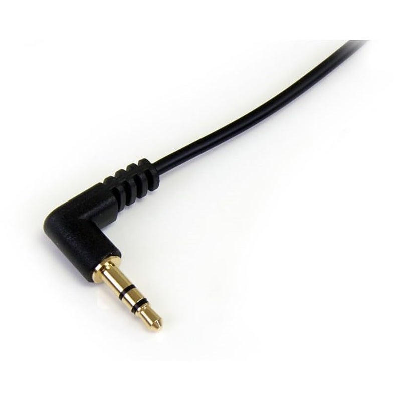 StarTech.com 1 ft. (0.3 m) Right Angle 3.5 mm Audio Cable - 3.5mm Slim Audio Cable - Male/Male - Aux Cable (MU1MMSRA), Black - Image 5