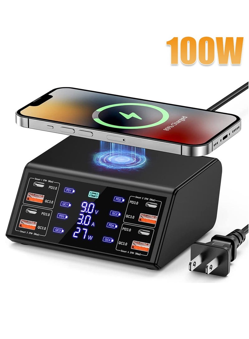USB charging station, 100W charging station, 8-port charging station, suitable for various devices, multiple USB charger stations, USB C charging stations, compatible with iPhone, Samsung, Huawei  - Image 1