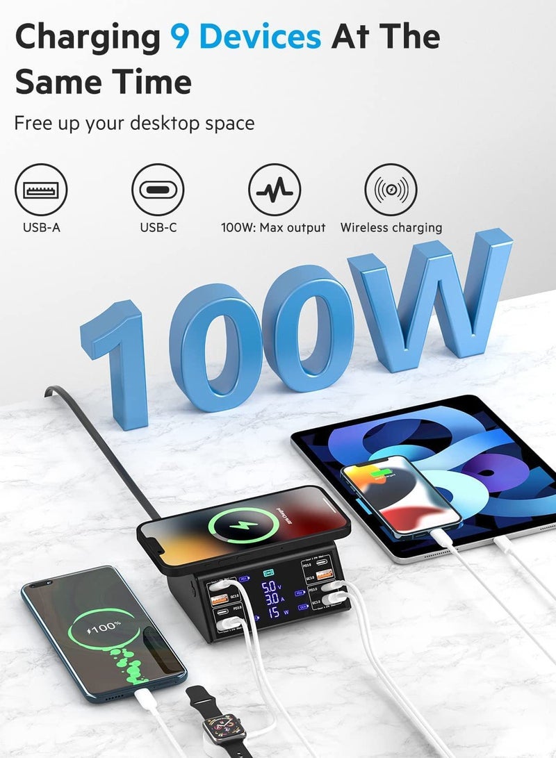 USB charging station, 100W charging station, 8-port charging station, suitable for various devices, multiple USB charger stations, USB C charging stations, compatible with iPhone, Samsung, Huawei  - Image 3