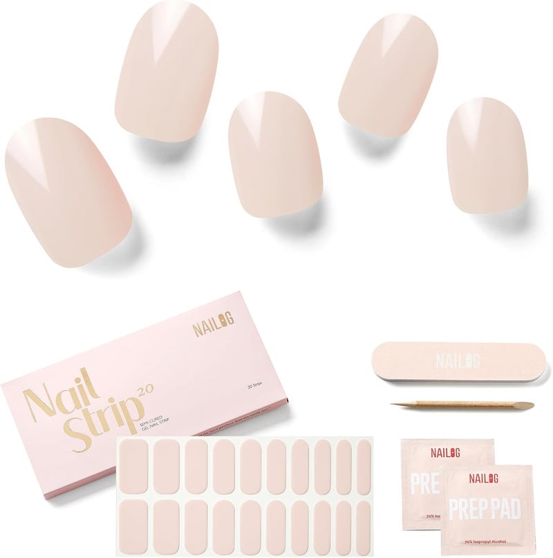 NAILOG Semi Cured Gel Nail Strips 20 Pieces Extra Long Nail Polish Strips Long Lasting Semi Cured Gel Nail Stickers with Soft Glossy FinishWhite Gardenia
