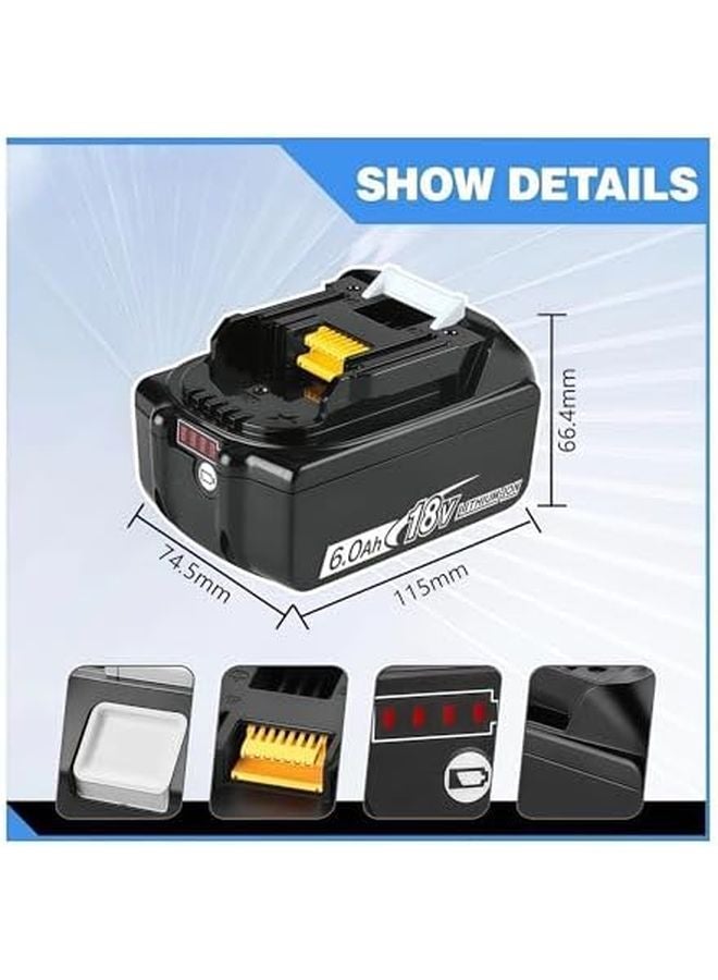 18V 6 0Ah High Capacity Rechargeable Battery Compatible with BL1830 BL1830B BL1840 BL1840B BL1850 BL1850B Power Tools 6AhX1 10C - Image 4