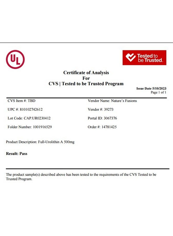 Nature'S Fusions مكمل ناتشرز فيوجنز نوتري يوروليثين أ 500 ملغ - تعزيز NAD+ قوي، مضاد للأكسدة، إصلاح الخلايا - مختبر من طرف ثالث - 500 ملغ يوروليثين أ - 30 كبسولة نباتية إمداد لأكثر من 2 أسبوع - Image 5