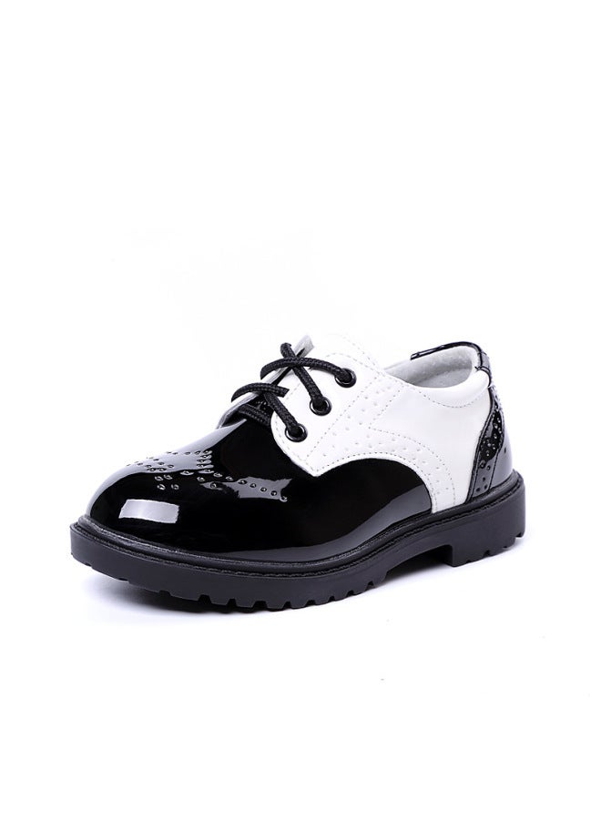 Boys' Leather Shoes Children's Black British Korean Style  Trendy Winter Fleece-lined Flower Boy Performance Soft-soled Student Kids