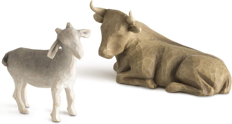 Willow Tree Ox and Goat Figurine Set - Hand-Painted Resin Collectible - Image 1