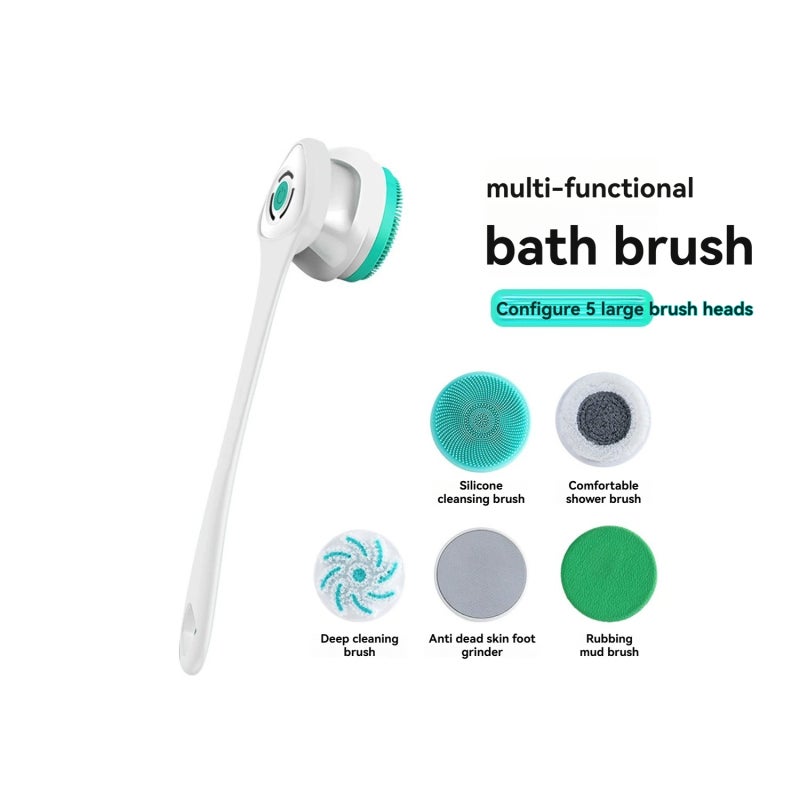 Rechargeable Sound Wave Bath Brush: 5 Detachable Heads Multi-Speed Settings - IPX7 Waterproof Long Handle Exfoliating Brush for Full Body Deep Cleansing Back Exfoliation for Men Women - Image 1
