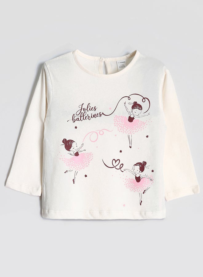 ال سي وايكيكي طقم من قطعتين تيشيرت بناتي مطبوع بياقة دائرية - Image 3