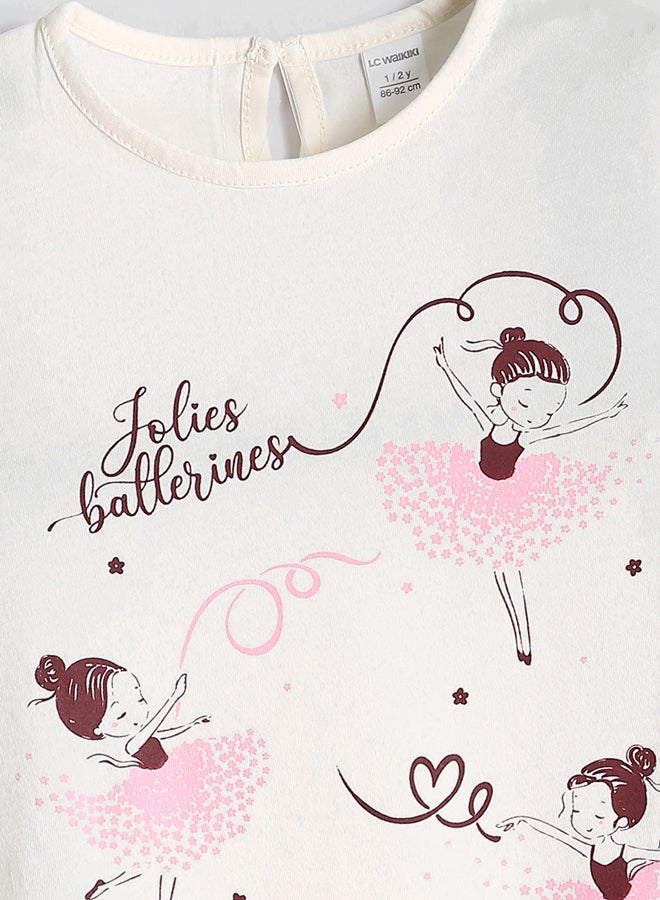 ال سي وايكيكي طقم من قطعتين تيشيرت بناتي مطبوع بياقة دائرية - Image 5