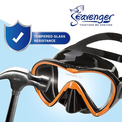 Seavenger Diving Dry Top Snorkel Set with Trek Fin, Single Lens Mask and Gear Bag, L/XL - Size 9 to 13, Gray/Black - Image 2