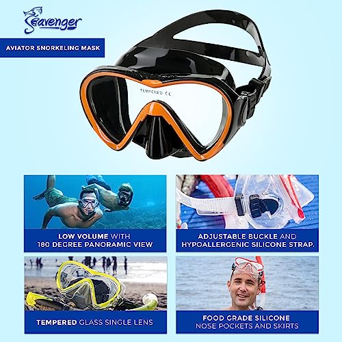 Seavenger Diving Dry Top Snorkel Set with Trek Fin, Single Lens Mask and Gear Bag, L/XL - Size 9 to 13, Gray/Black - Image 4