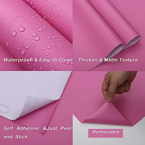 Micpolo 118''x15.7'' Pink Wallpaper Solid Color Pink Peel and Stick Pink Contact Paper for Cabinets Self-Adhesive Removable Girls Bedroom Kids Room Decor Vinyl Roll Matte, (MP25) - Image 5